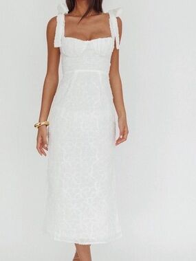 White Tie-Shoulder Midi Dress